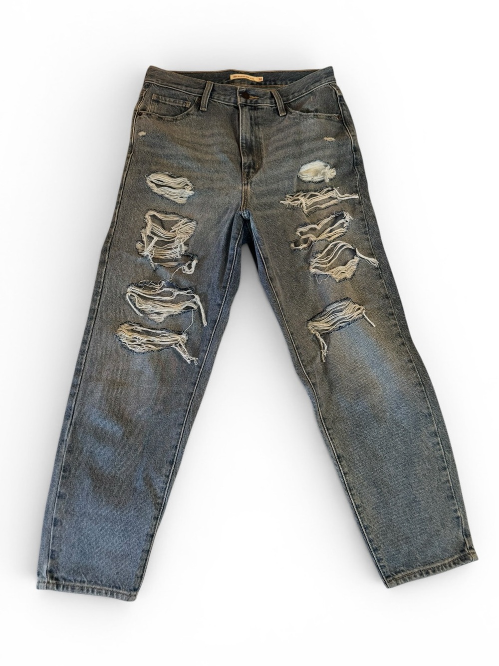 Levi's High Rise Distressed Grey Blue Jeans